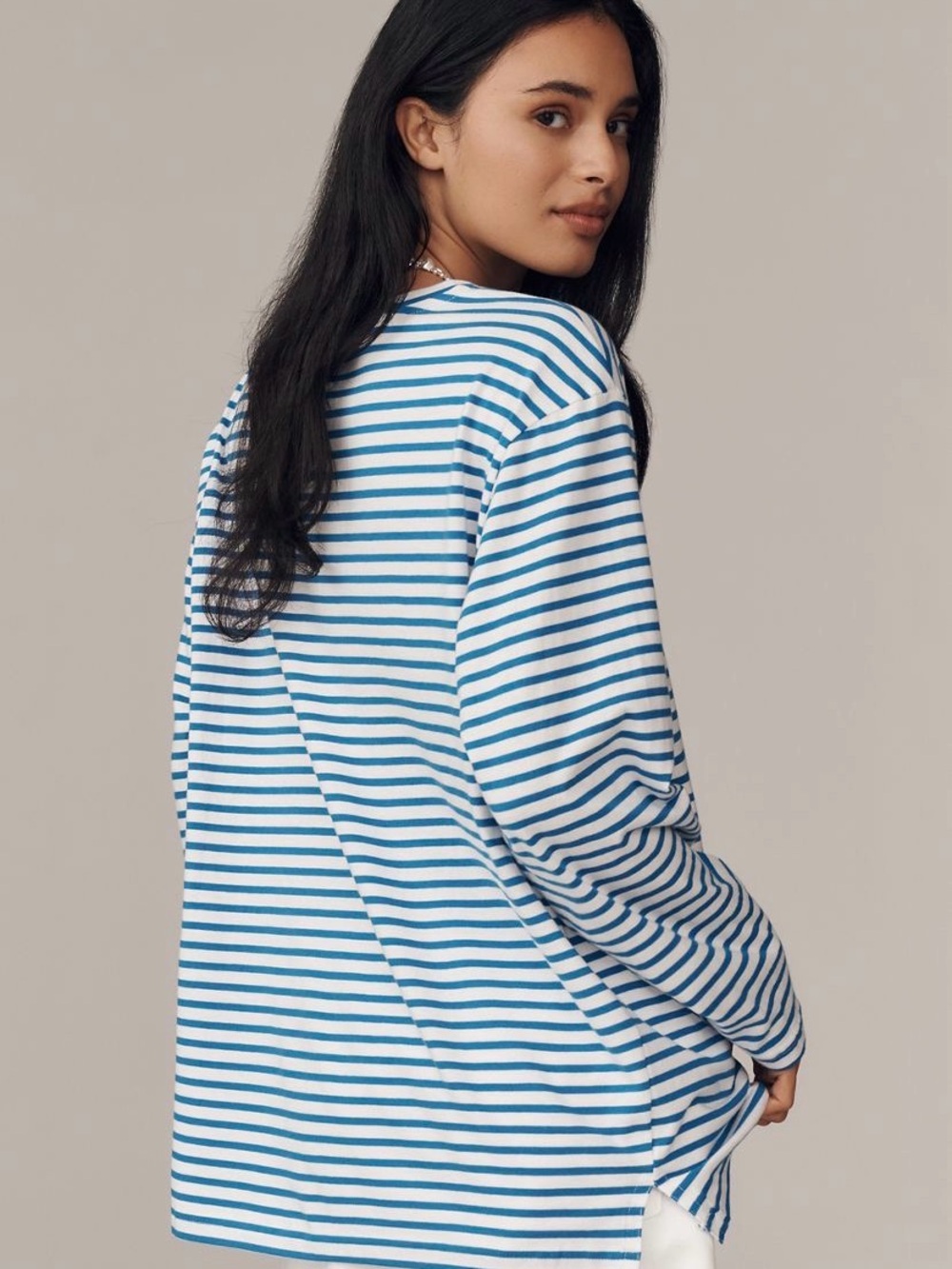 NWOT Anthropologie Daily Practice Cotton Long Sleeve Tee (vivid cerulean/white) - Picture 3 of 9